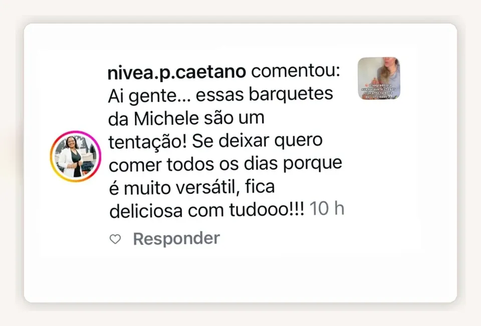 Comentário de cliente sobre as barquetes